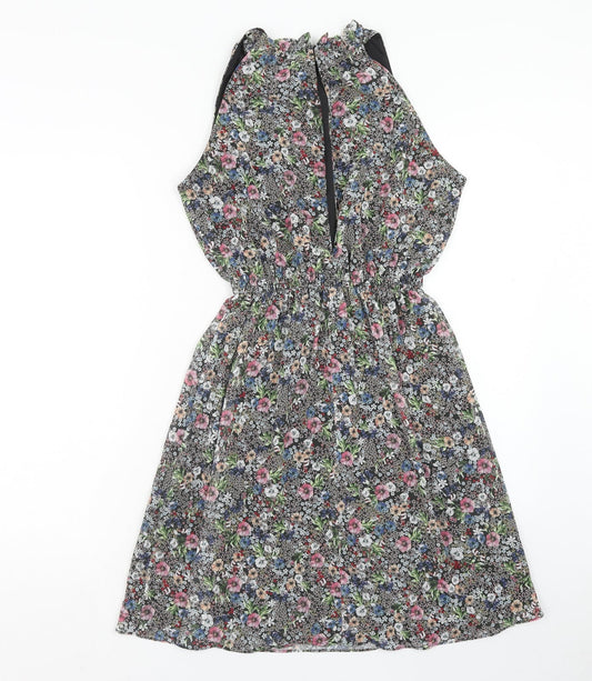 H&M Womens Multicoloured Floral Polyester Fit & Flare Size 10 Round Neck Button