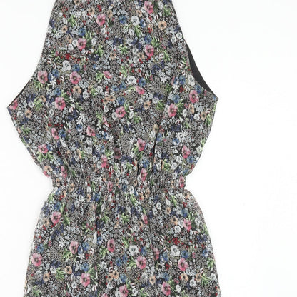 H&M Womens Multicoloured Floral Polyester Fit & Flare Size 10 Round Neck Button
