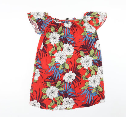 Papaya Womens Red Floral Viscose A-Line Size 12 Off the Shoulder Pullover