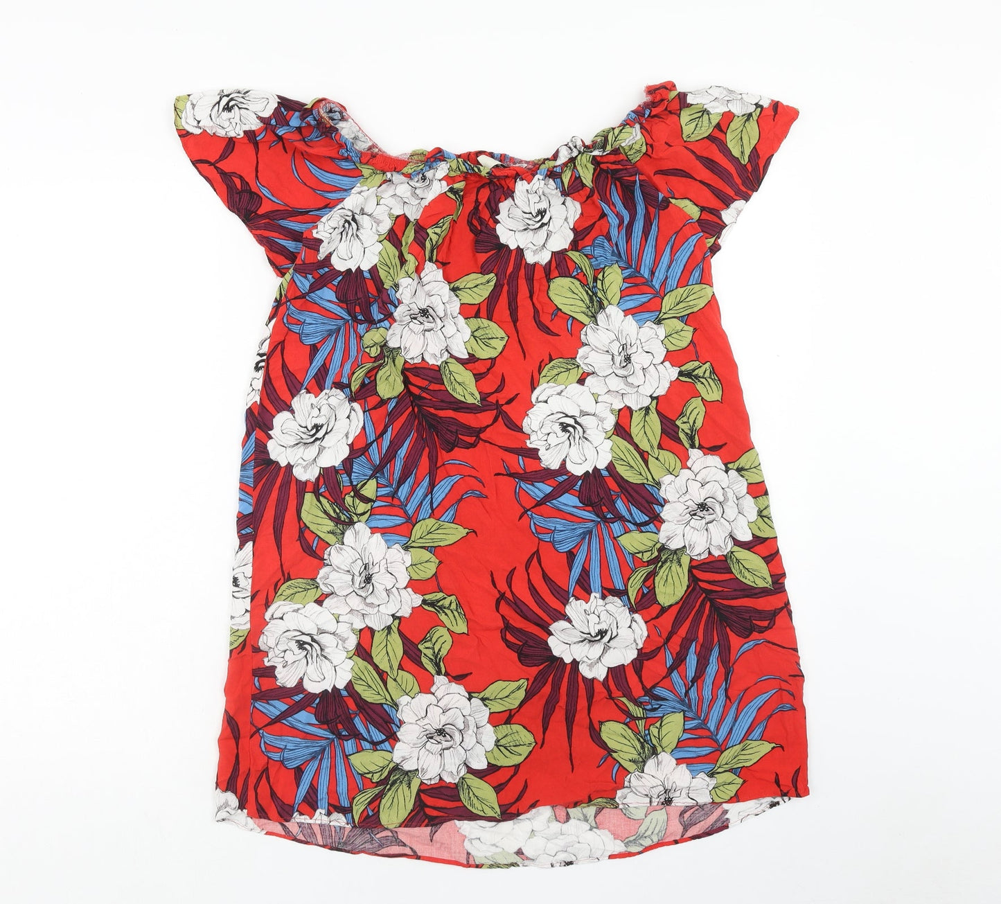 Papaya Womens Red Floral Viscose A-Line Size 12 Off the Shoulder Pullover