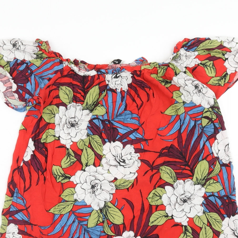 Papaya Womens Red Floral Viscose A-Line Size 12 Off the Shoulder Pullover
