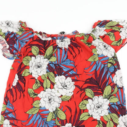 Papaya Womens Red Floral Viscose A-Line Size 12 Off the Shoulder Pullover