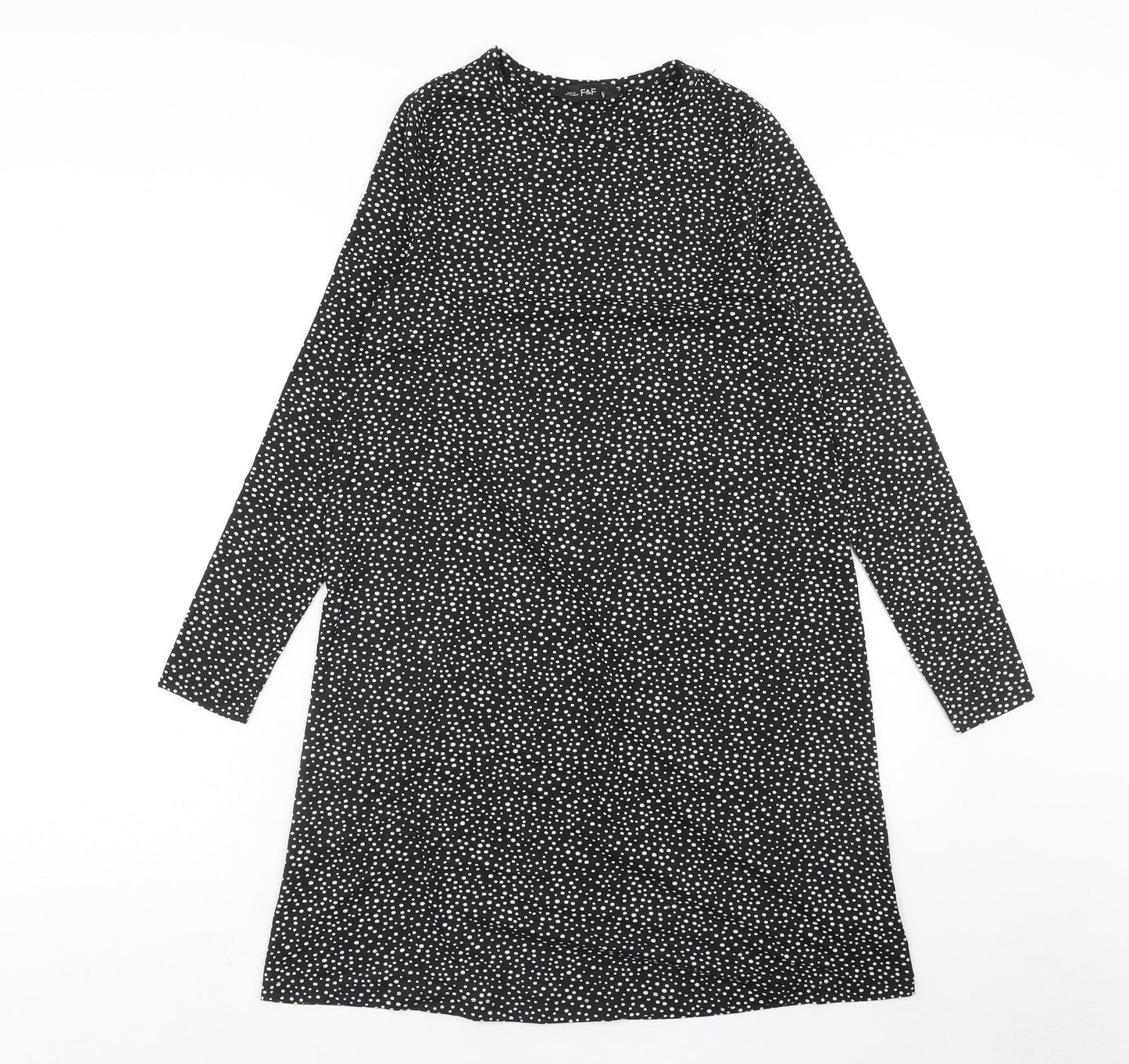 F&F Womens Black Polka Dot Polyester A-Line Size 6 Round Neck Pullover