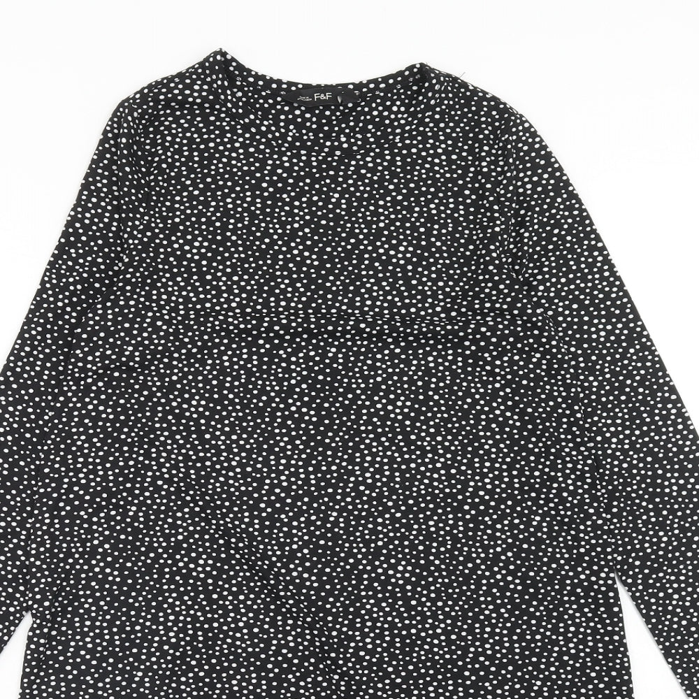 F&F Womens Black Polka Dot Polyester A-Line Size 6 Round Neck Pullover