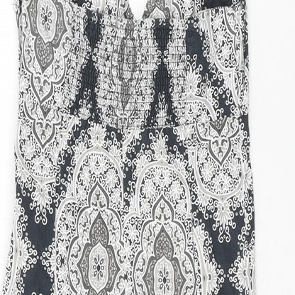 H&M Womens Blue Geometric Cotton A-Line Size 8 Halter Zip