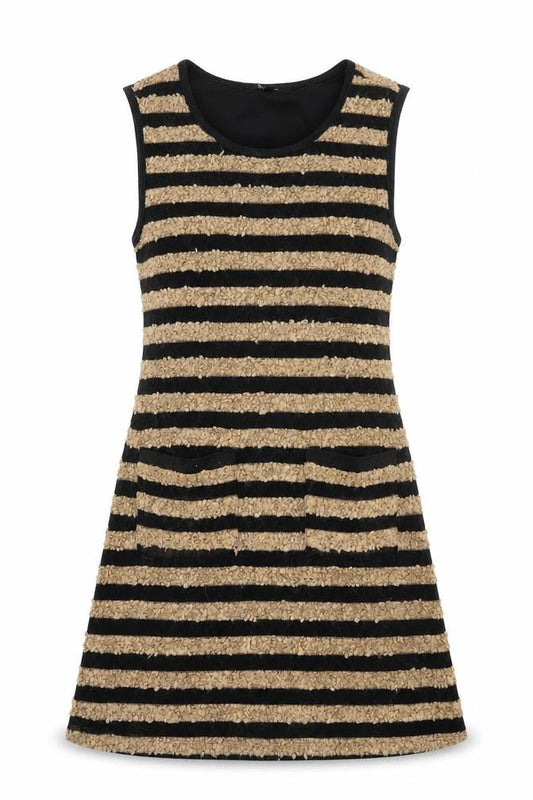 Monteau Womens Brown Striped Polyester A-Line Size S Scoop Neck Pullover