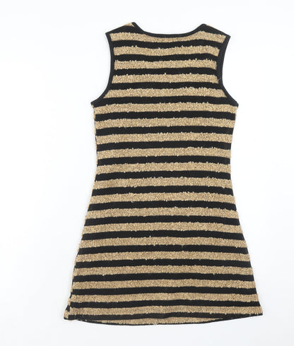 Monteau Womens Brown Striped Polyester A-Line Size S Scoop Neck Pullover