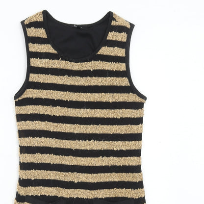 Monteau Womens Brown Striped Polyester A-Line Size S Scoop Neck Pullover