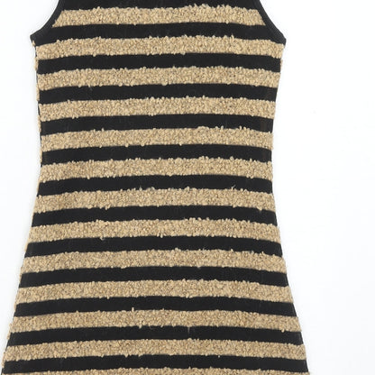 Monteau Womens Brown Striped Polyester A-Line Size S Scoop Neck Pullover