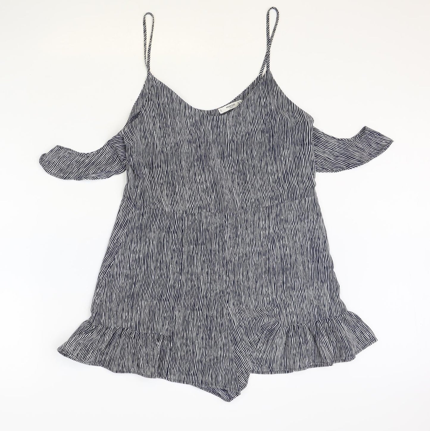 Mango Womens Blue Striped Polyester Playsuit One-Piece Size M Zip