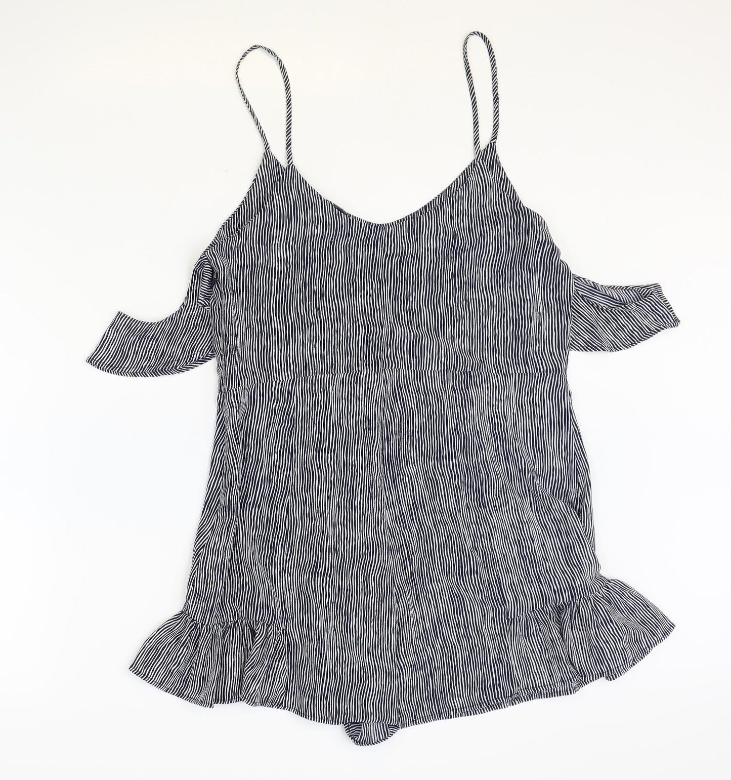 Mango Womens Blue Striped Polyester Playsuit One-Piece Size M Zip