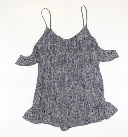 Mango Womens Blue Striped Polyester Playsuit One-Piece Size M Zip