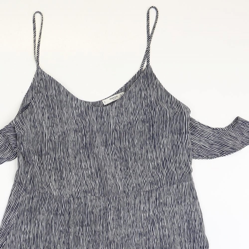 Mango Womens Blue Striped Polyester Playsuit One-Piece Size M Zip