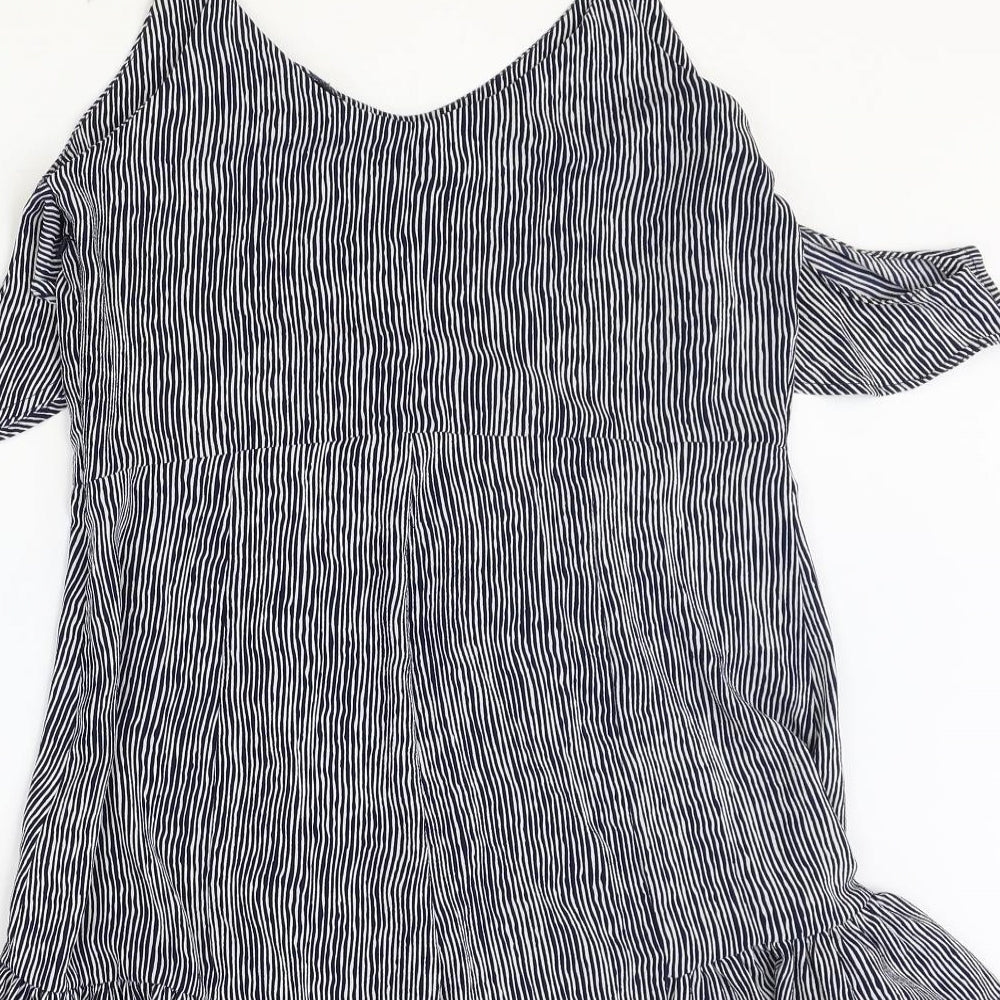 Mango Womens Blue Striped Polyester Playsuit One-Piece Size M Zip