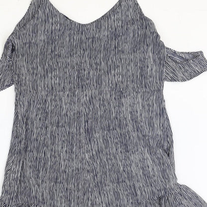 Mango Womens Blue Striped Polyester Playsuit One-Piece Size M Zip