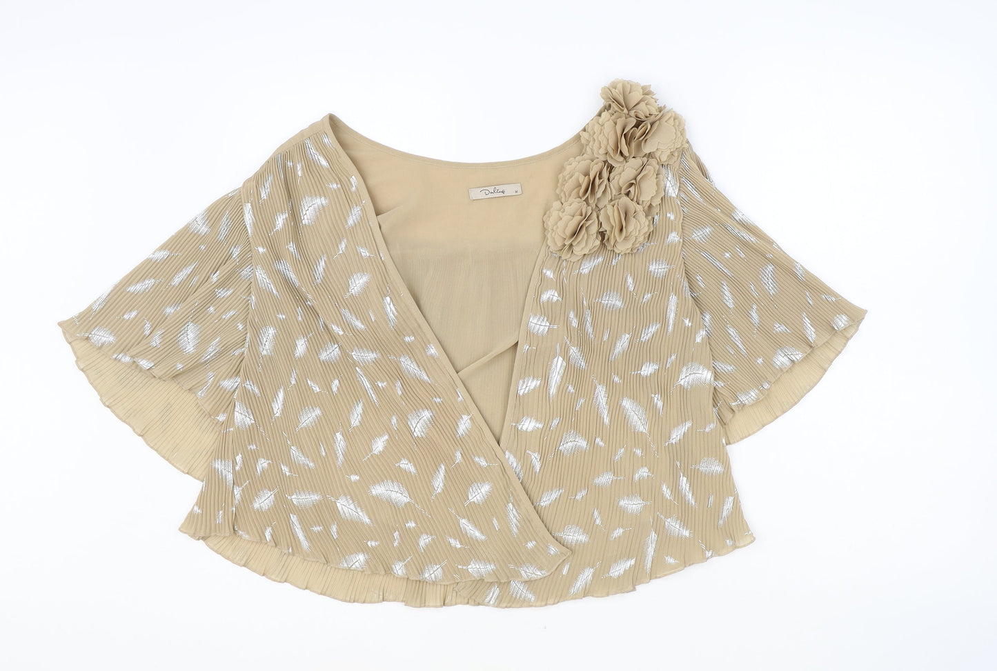 Darling Womens Brown V-Neck Geometric Polyester Cardigan Jumper Size M - Feathers