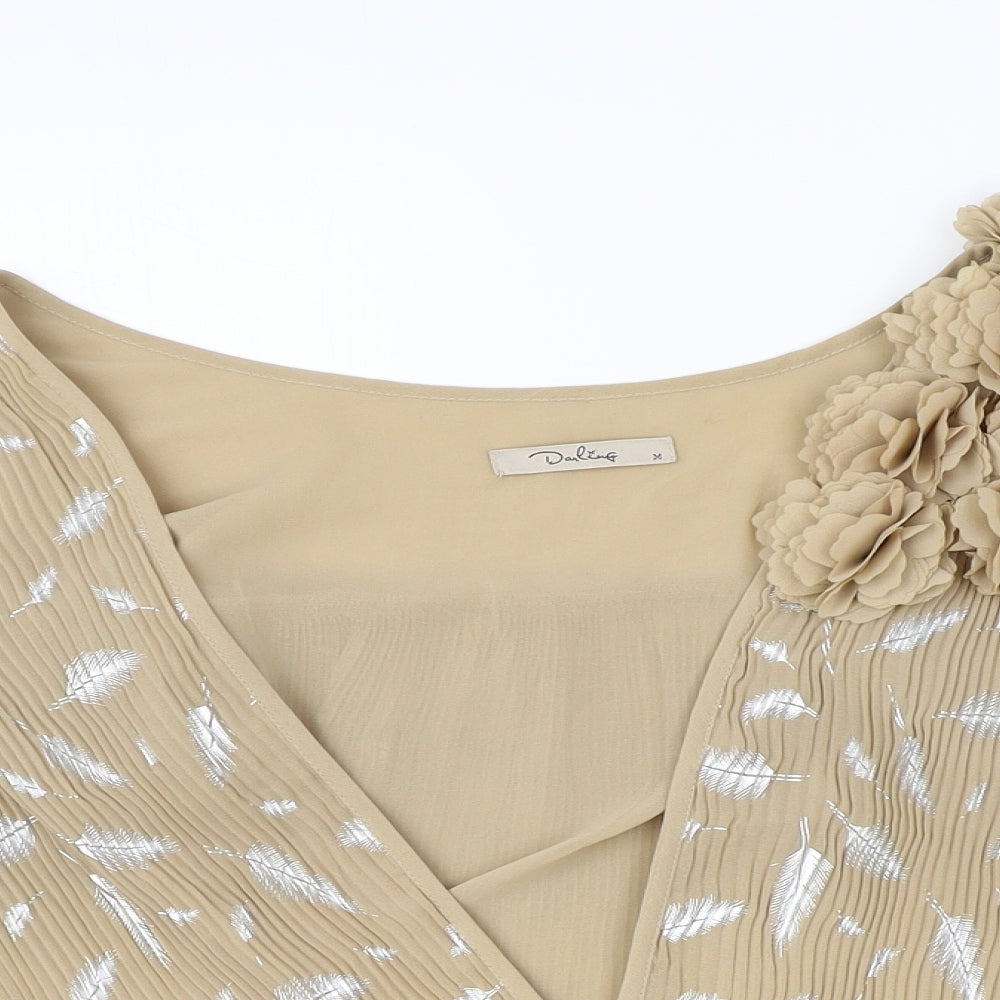 Darling Womens Brown V-Neck Geometric Polyester Cardigan Jumper Size M - Feathers