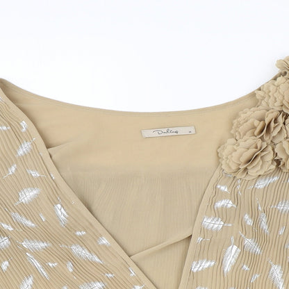 Darling Womens Brown V-Neck Geometric Polyester Cardigan Jumper Size M - Feathers