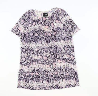 B.YOU Womens Multicoloured Animal Print Polyester Basic T-Shirt Size 8 Boat Neck - Snake Skin Print, Size 8/10