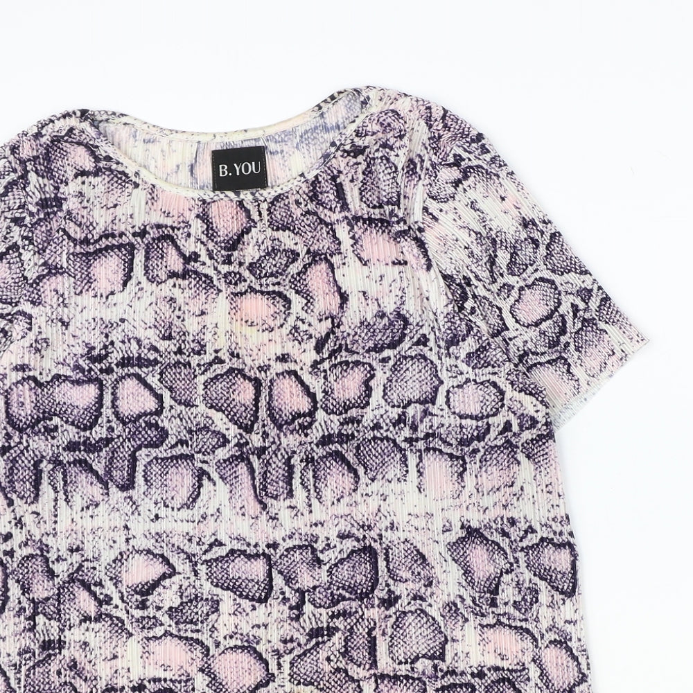 B.YOU Womens Multicoloured Animal Print Polyester Basic T-Shirt Size 8 Boat Neck - Snake Skin Print, Size 8/10