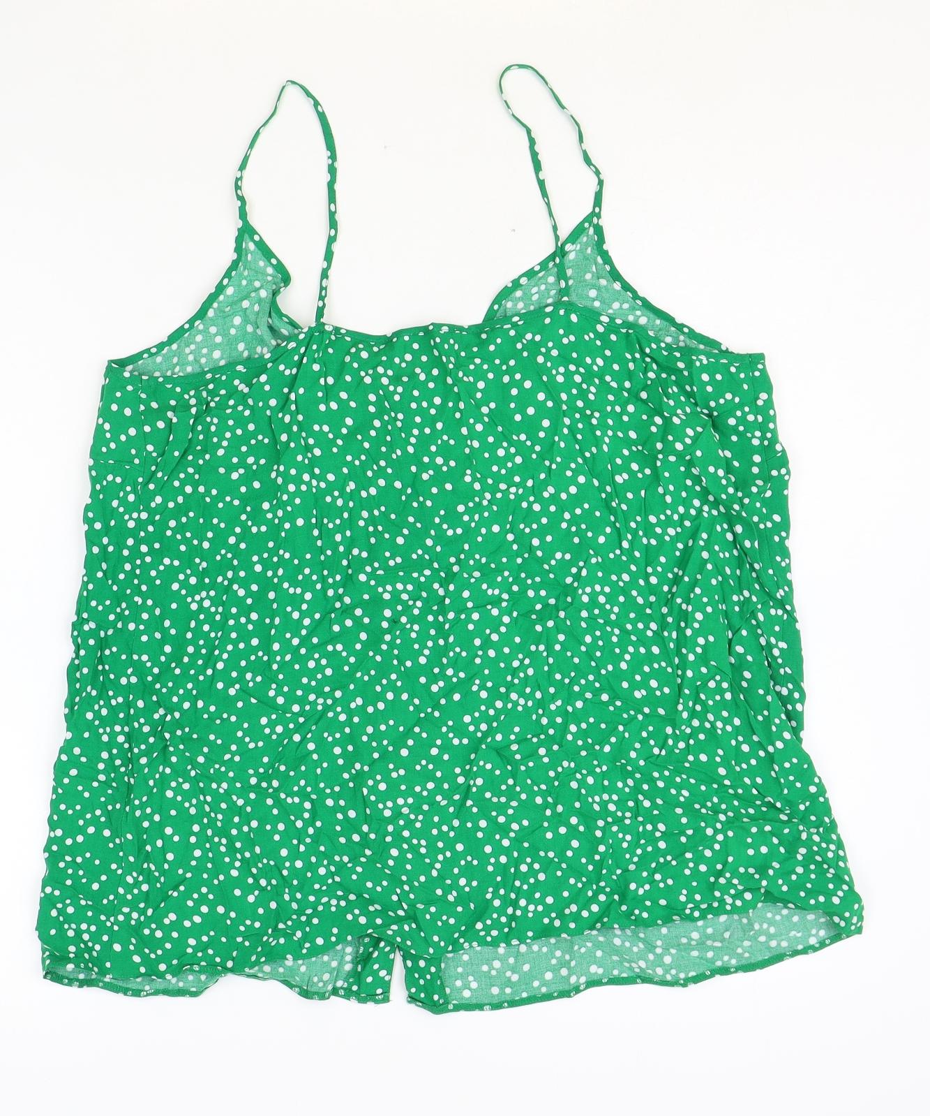 Papaya Womens Green Polka Dot Viscose Camisole Tank Size 8 Scoop Neck