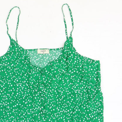 Papaya Womens Green Polka Dot Viscose Camisole Tank Size 8 Scoop Neck