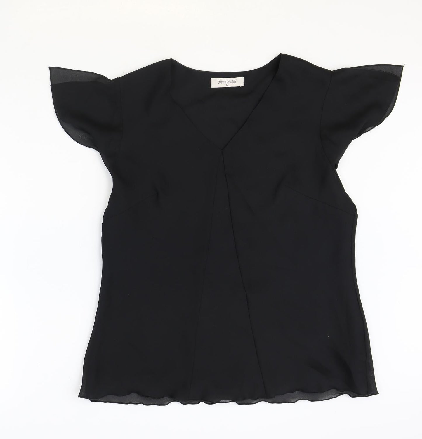 BonMarche Womens Black Polyester Basic Blouse Size 12 Sweetheart