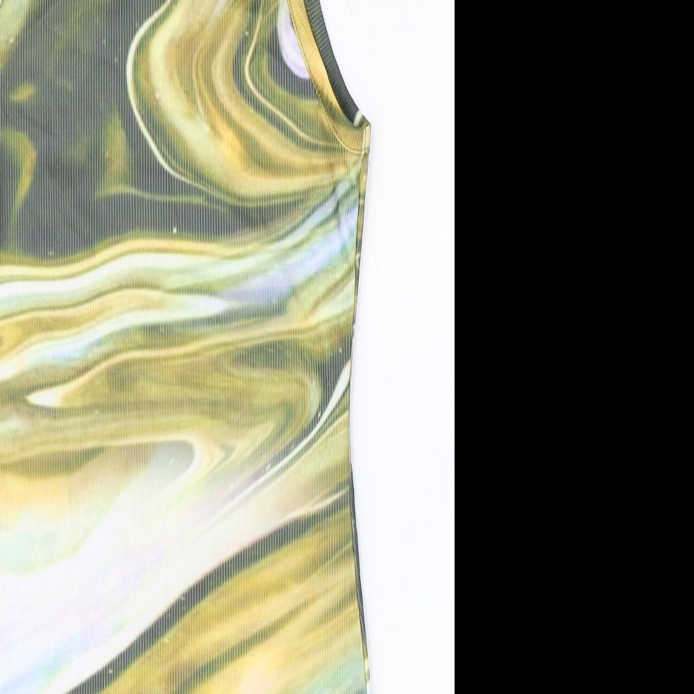 PRETTYLITTLETHING Womens Multicoloured Geometric Polyester Bodycon Size 8 Round Neck