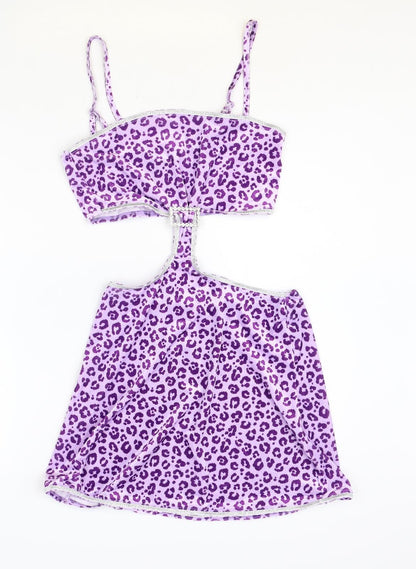 SheIn Womens Purple Animal Print Polyester Mini Size S Square Neck Pullover - Leopard Print