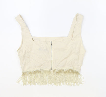 Womens UK Size 10 PRETTYLITTLETHING Beige Cropped Tank
