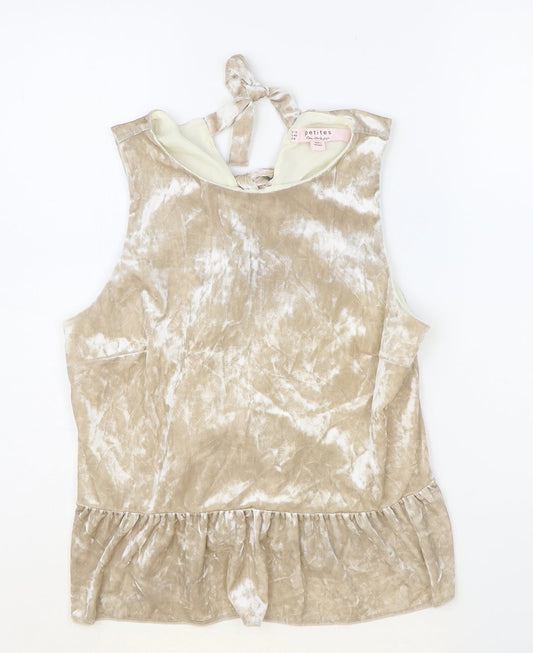 Miss Selfridge Womens Beige Polyester Basic Blouse Size 12 Round Neck