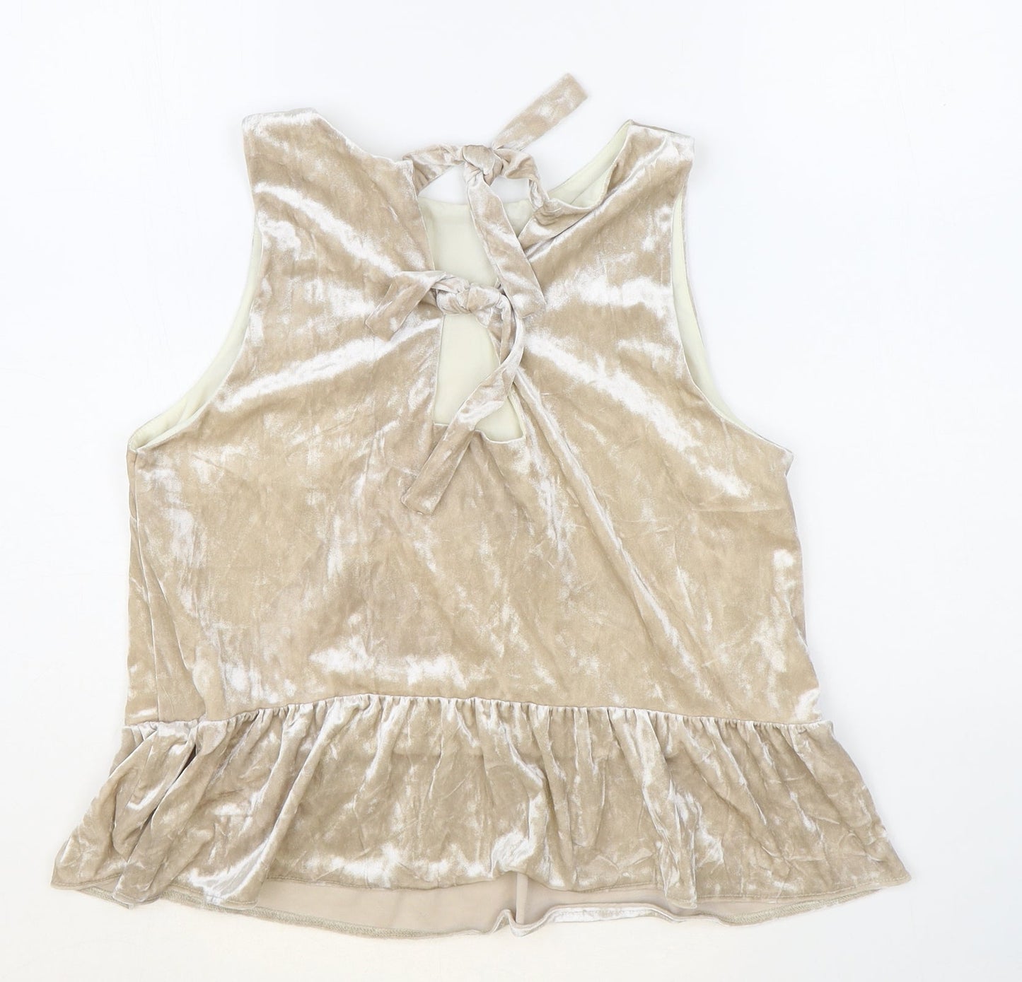 Miss Selfridge Womens Beige Polyester Basic Blouse Size 12 Round Neck