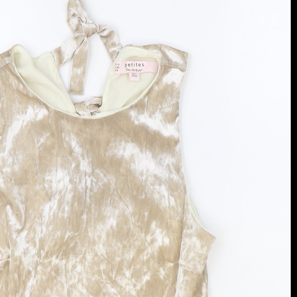 Miss Selfridge Womens Beige Polyester Basic Blouse Size 12 Round Neck