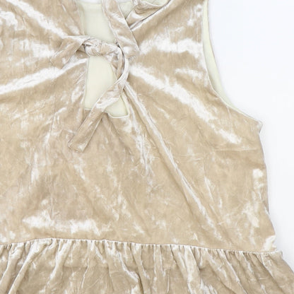 Miss Selfridge Womens Beige Polyester Basic Blouse Size 12 Round Neck