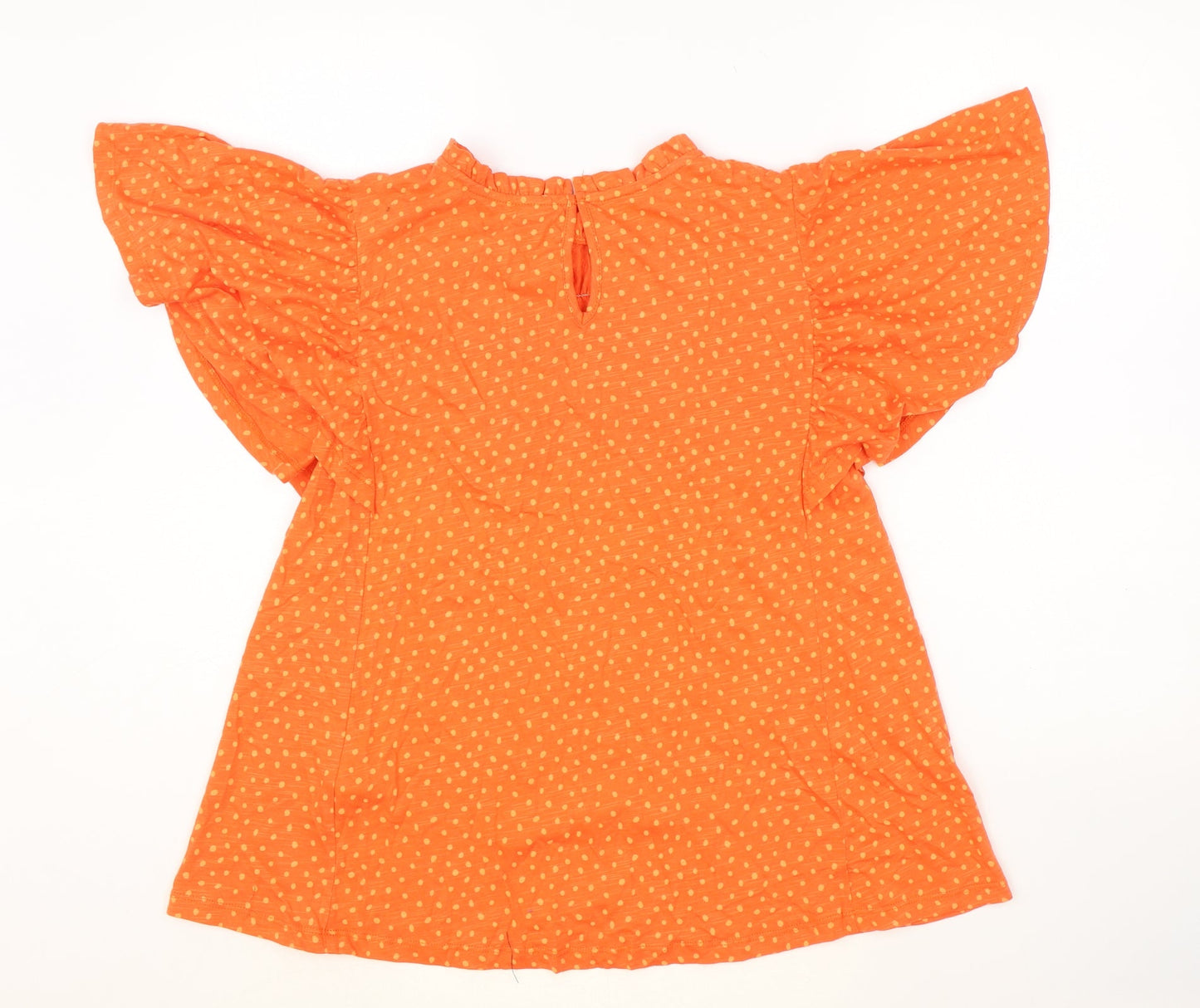 Marks and Spencer Womens Orange Geometric 100% Cotton Basic T-Shirt Size 6 Round Neck