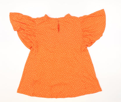 Marks and Spencer Womens Orange Geometric 100% Cotton Basic T-Shirt Size 6 Round Neck