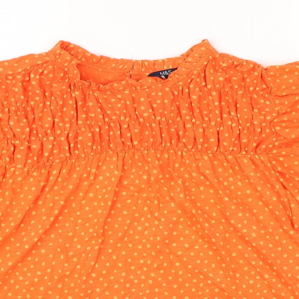 Marks and Spencer Womens Orange Geometric 100% Cotton Basic T-Shirt Size 6 Round Neck