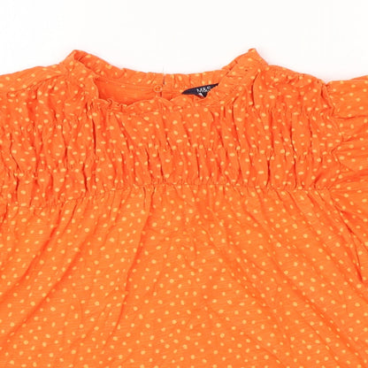 Marks and Spencer Womens Orange Geometric 100% Cotton Basic T-Shirt Size 6 Round Neck