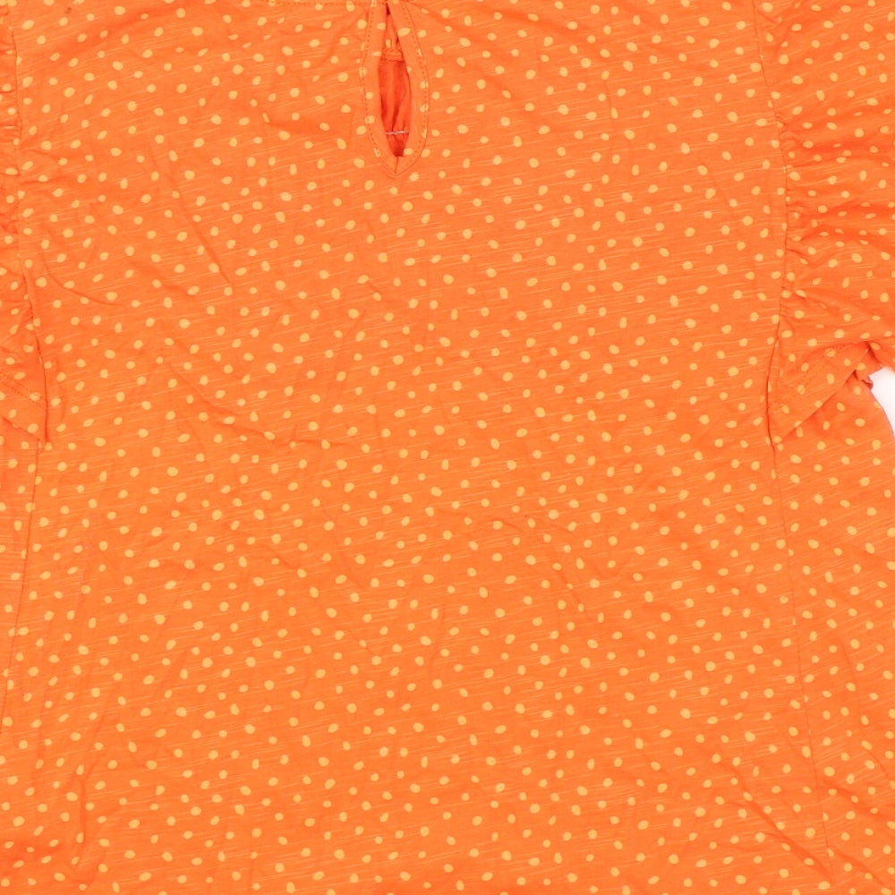 Marks and Spencer Womens Orange Geometric 100% Cotton Basic T-Shirt Size 6 Round Neck