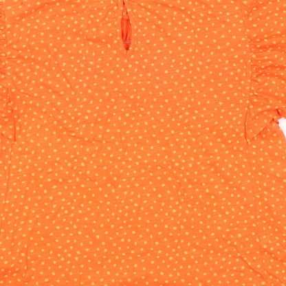Marks and Spencer Womens Orange Geometric 100% Cotton Basic T-Shirt Size 6 Round Neck