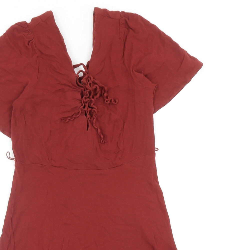 Forever 21 Womens Orange Viscose A-Line Size M V-Neck Zip