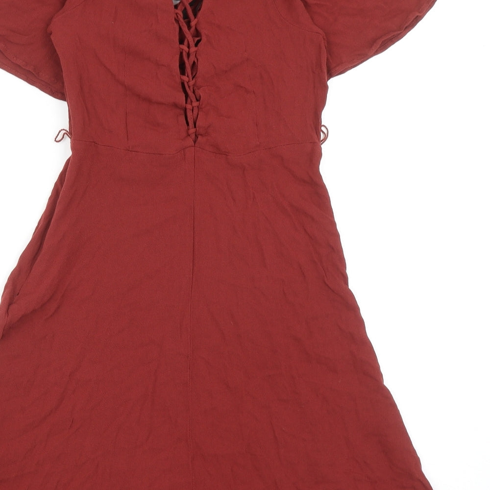 Forever 21 Womens Orange Viscose A-Line Size M V-Neck Zip