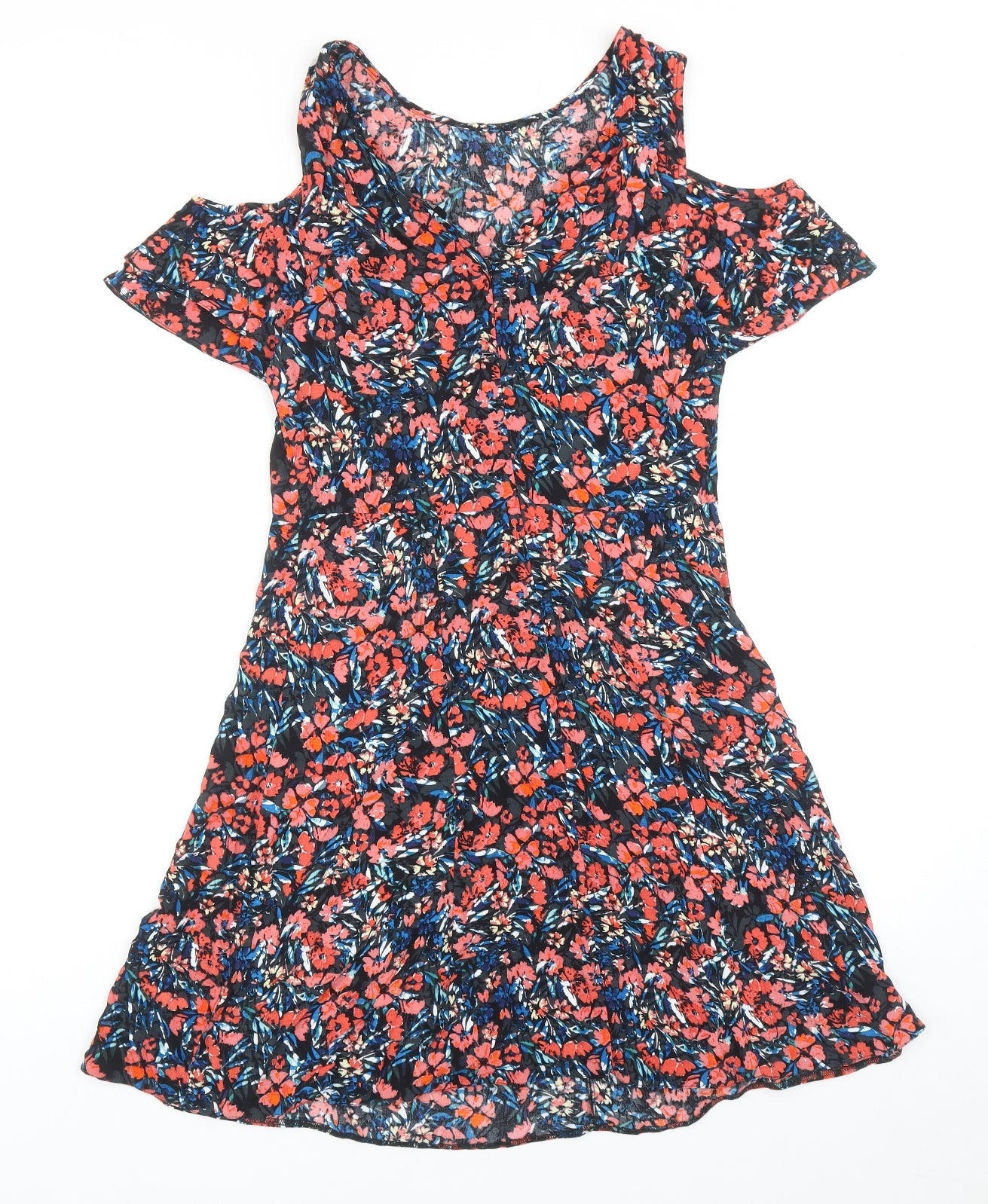 F&F Womens Multicoloured Floral Viscose A-Line Size 10 Roll Neck Zip - Cold Shoulder