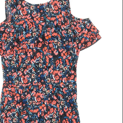 F&F Womens Multicoloured Floral Viscose A-Line Size 10 Roll Neck Zip - Cold Shoulder