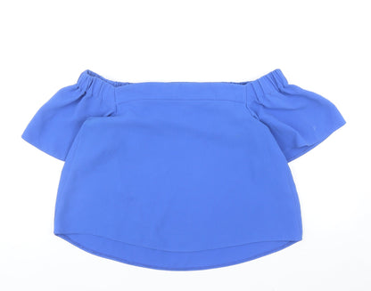 Topshop Womens Blue Polyester Cropped Blouse Size 10 Off the Shoulder - Bardot