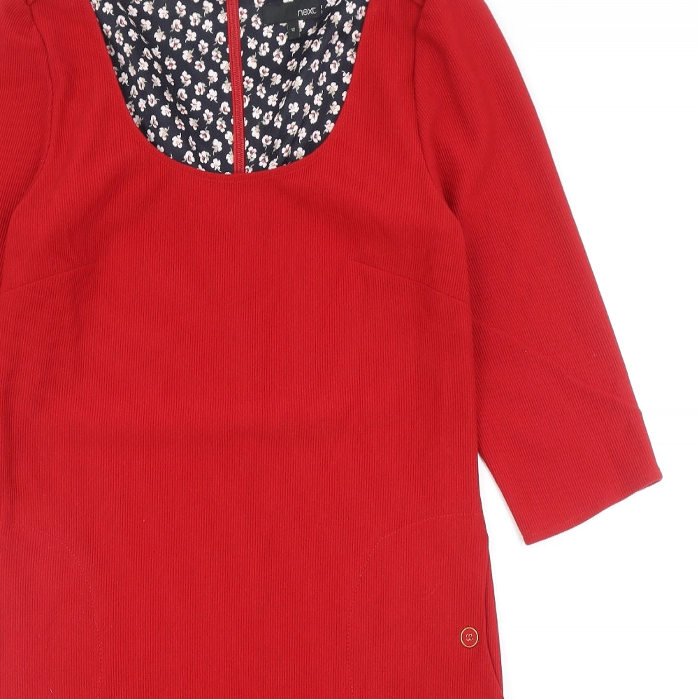 NEXT Womens Red Polyester A-Line Size 12 Scoop Neck Zip