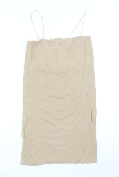 Pull&Bear Womens Beige Polyester Mini Size L Square Neck Pullover