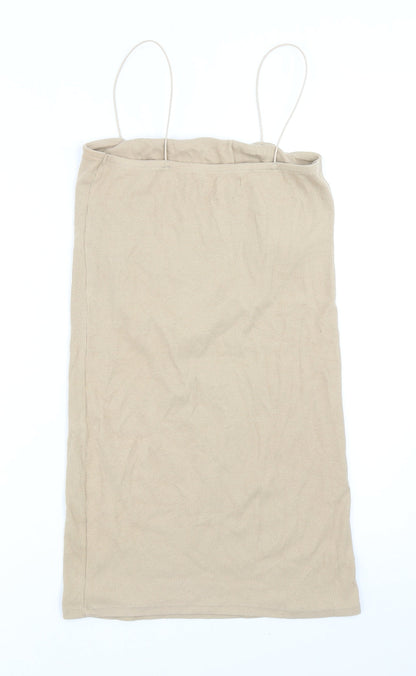 Pull&Bear Womens Beige Polyester Mini Size L Square Neck Pullover