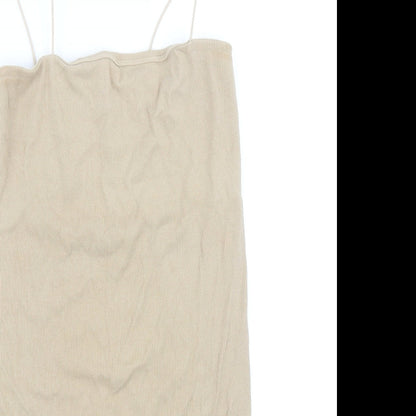 Pull&Bear Womens Beige Polyester Mini Size L Square Neck Pullover