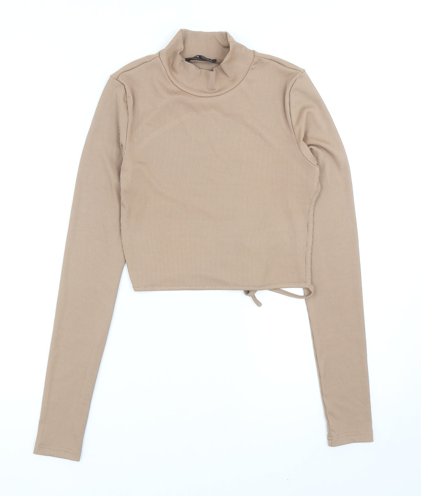 SheIn Womens Brown Polyester Basic T-Shirt Size S High Neck - Ribbed